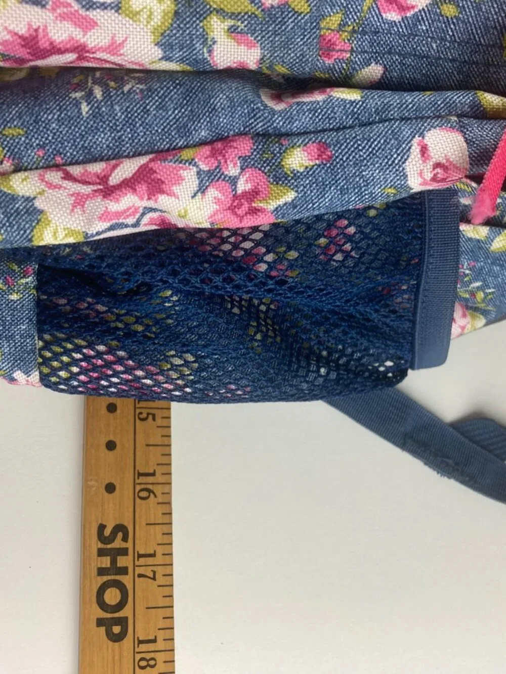 JanSport Floral Denim Backpack Cottagecore Blue Pink Roses School Laptop Bag Y2K